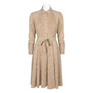 Nanette Lepore Collared Tie Waist Long Sleeve Pleated Multi Print Dress